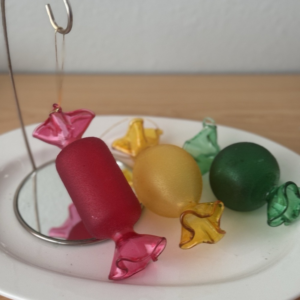 Vtg Large Glass Wrapped Hard Candy Xmas Ornaments Lot Red‎ Green Gold Glitter 5"